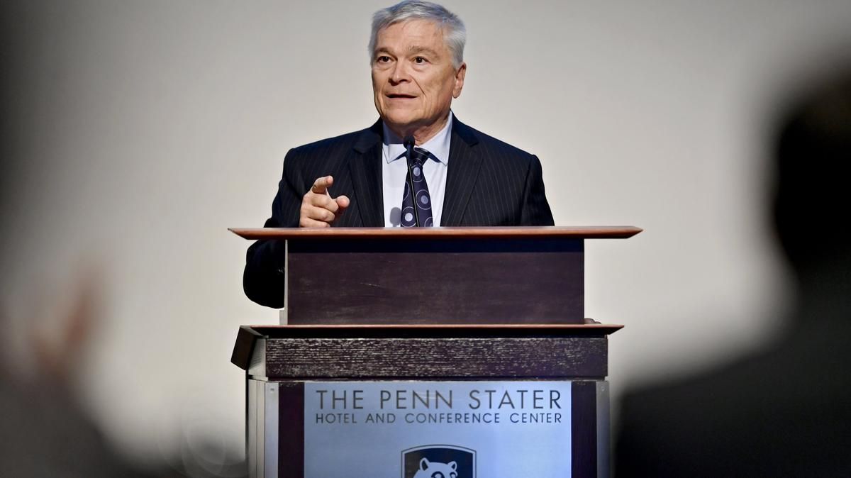 Penn State president Eric Barron, pictured in September 2019, is set to retire in June 2022.
