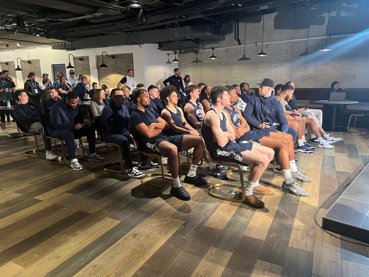 The Penn State men’s basketball game gathers on Sunday, March 12, 2023, for the reveal of the 2023 NCAA Tournament bracket.