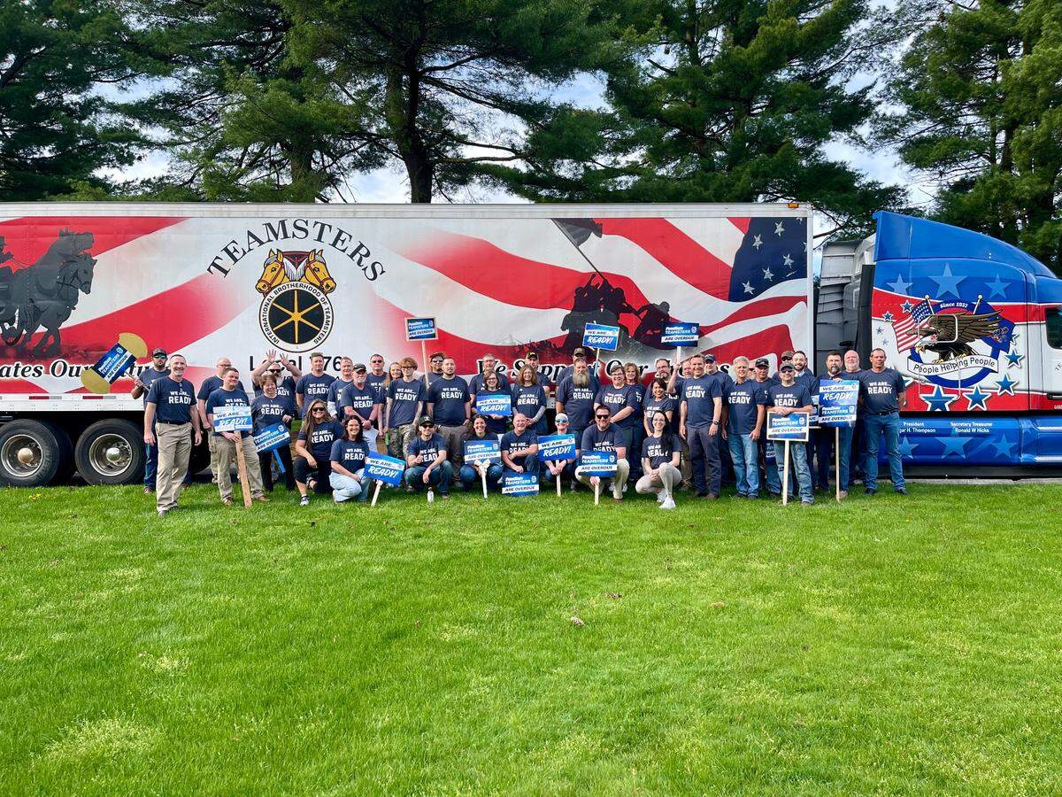 About 50 members of the Teamsters Local Union 8 gathered before they began negotiations with Penn State on May 2. State House Representatives Paul Takac and Scott Conklin joined them.