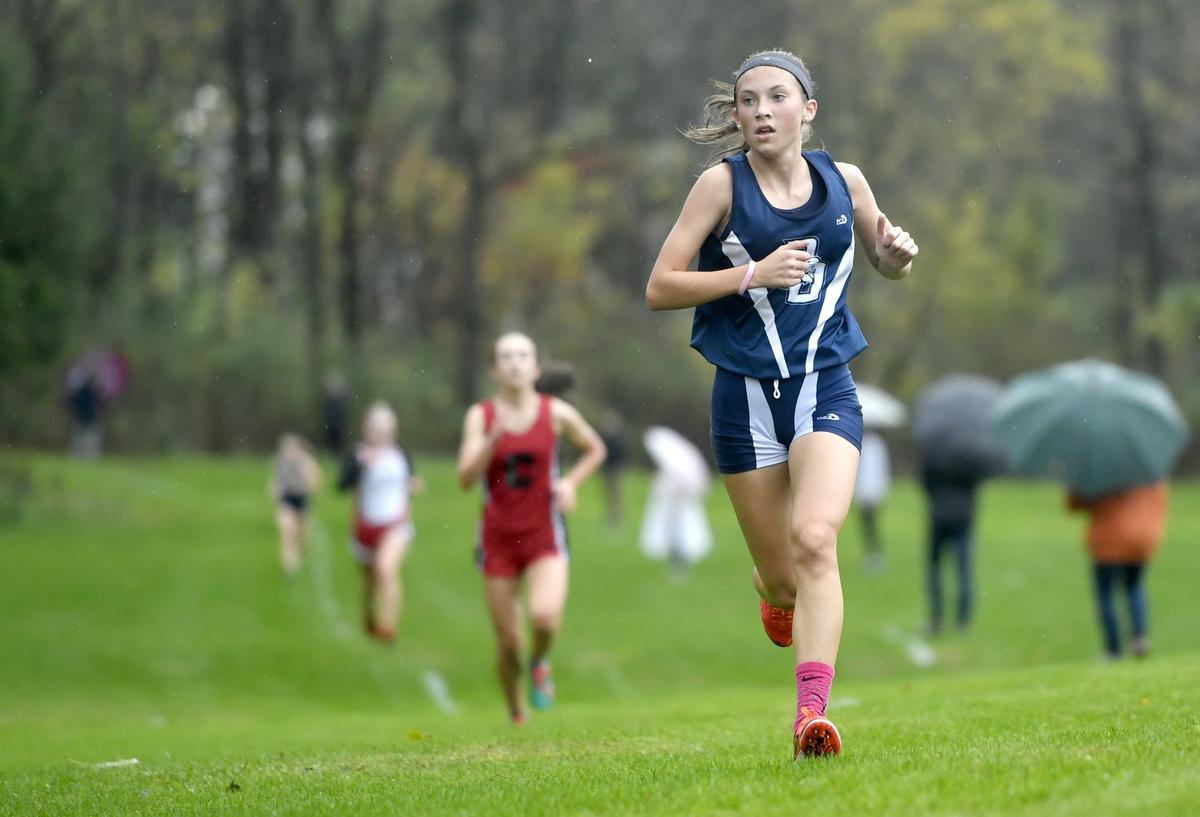 Philipsburg-Osceola’s Manna Potter leads a pack of runnings during the Mountain League cross country championships on Wednesday, Oct. 16, 2019. Potter came in eighth with a time of 21:58.