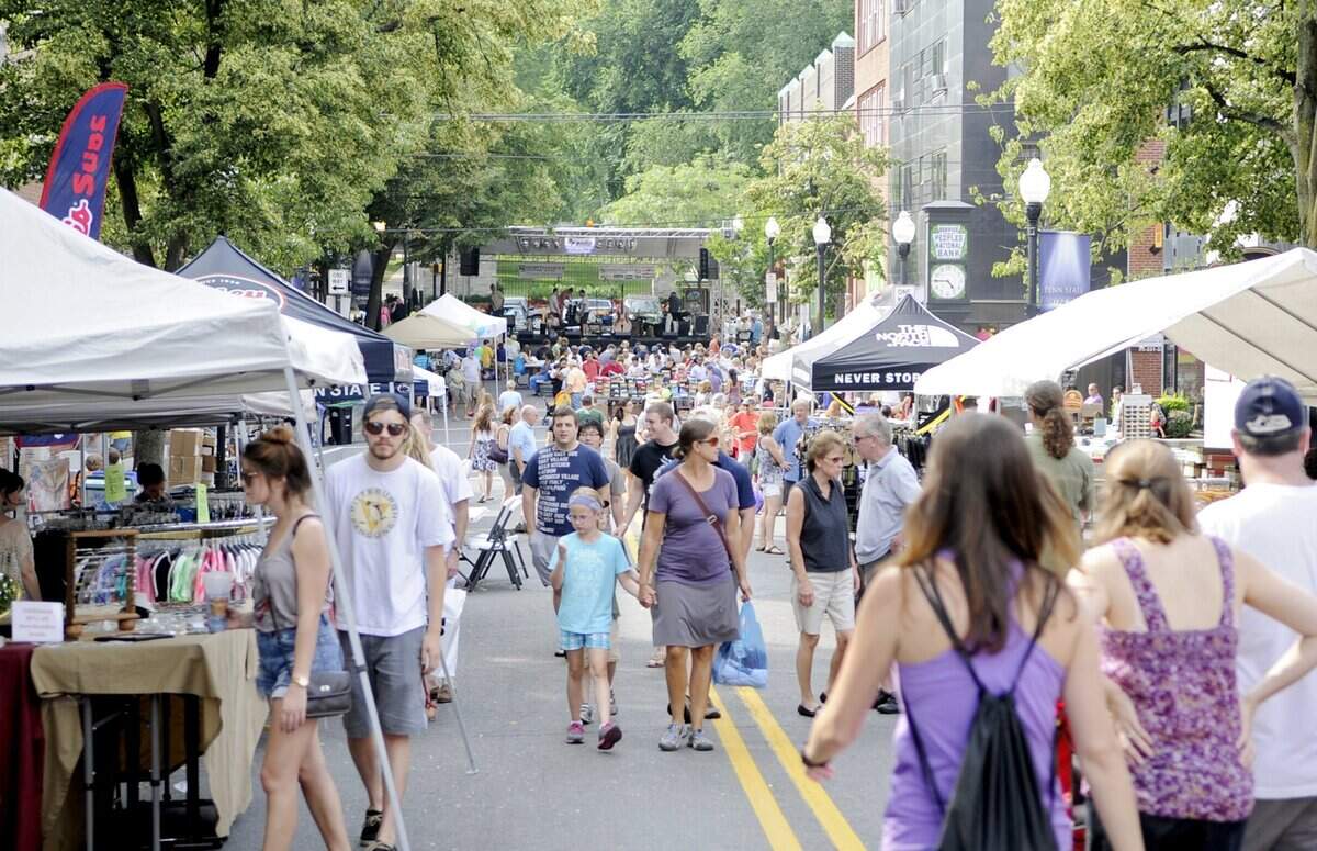 Visitors walk through the street sales on Allen Street during the Summer's Best Music Fest on Saturday, June 22, 2013.