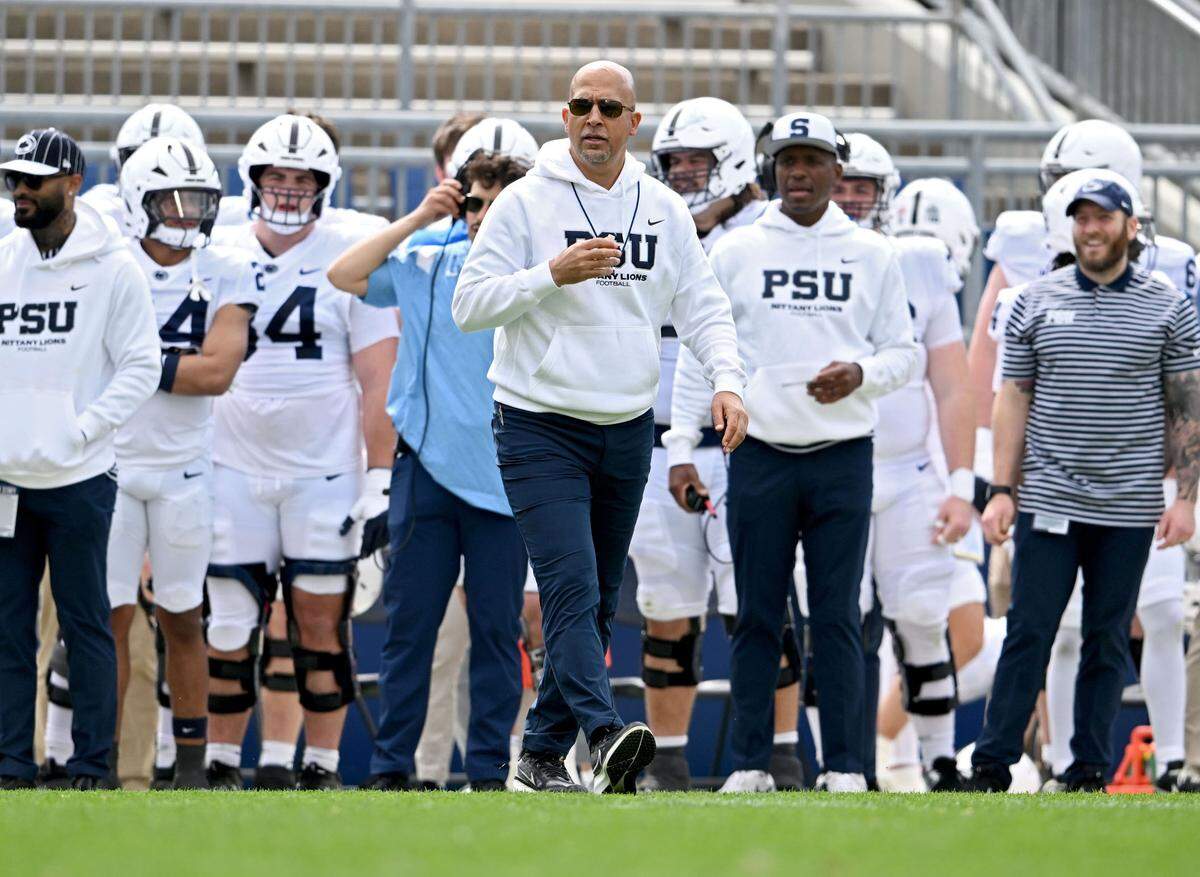 Penn State football coach James Franklin during the Blue-White game on Saturday, April 26, 2025.  