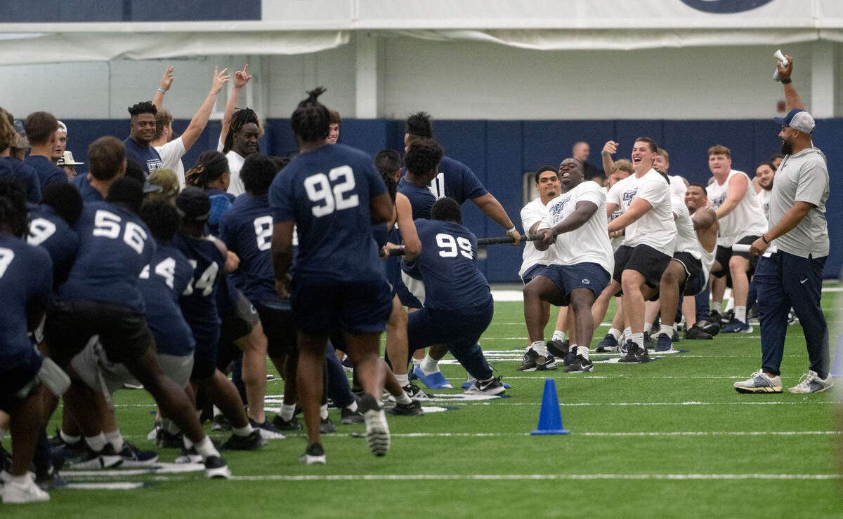 The defense and offense compete in tug-of-war during Penn State football’s 21st Annual Lift for Life to benefit Uplifting Athletes on Thursday, June 13, 2024 in Holuba Hall.