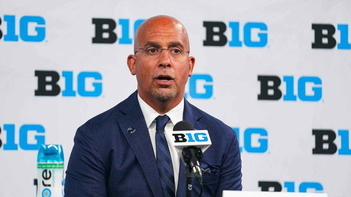 Penn State Nittany Lions head coach James Franklin speaks to the media during the Big 10 football media day last month at Lucas Oil Stadium.