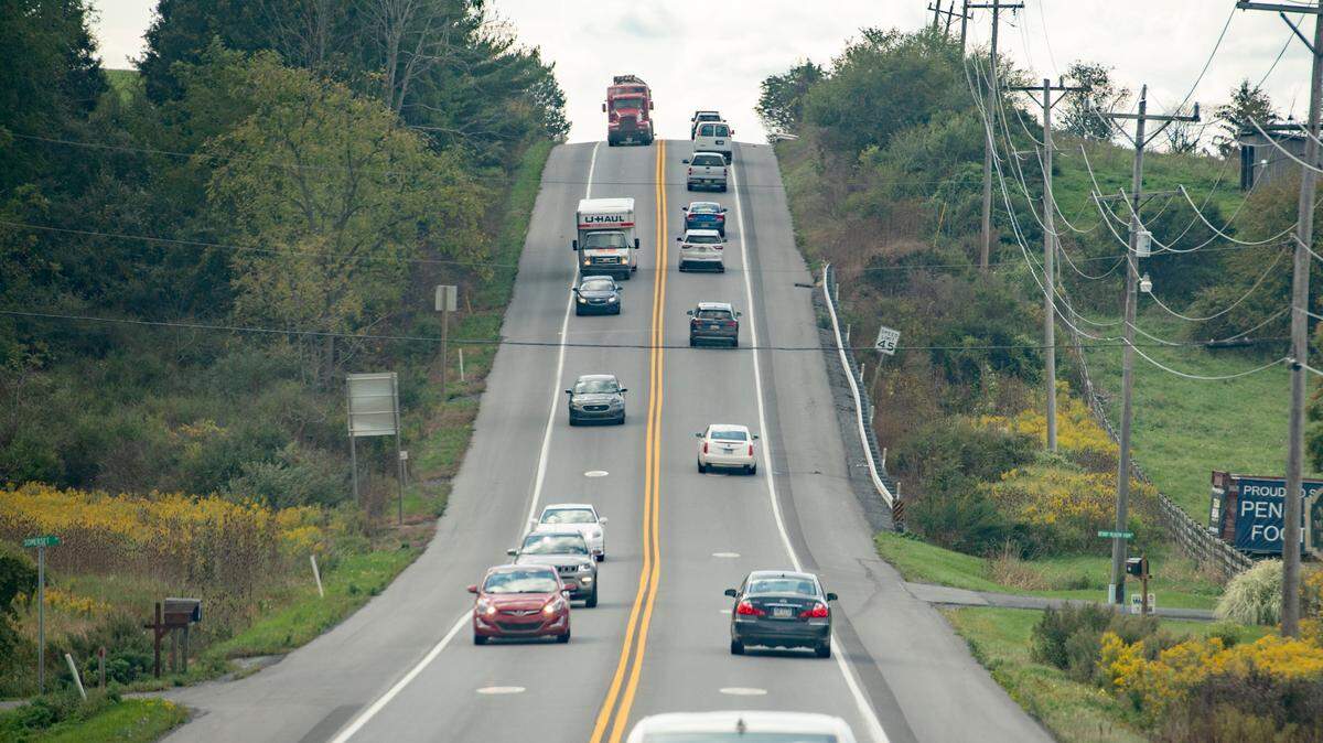 U.S. Route 322 westbound, pictured in September, is one lane to and from State College. The goal of the long-planned State College Area Connector project is to improve the stretch of Route 322 from the Seven Mountains to State College.