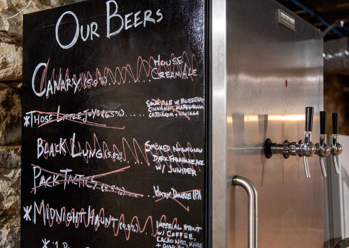 A list of beers that were quickly consumed during an open house for Dead Canary Brewery over the winter. Dead Canary at 5 N. Front St. in Philipsburg is set to open this summer.