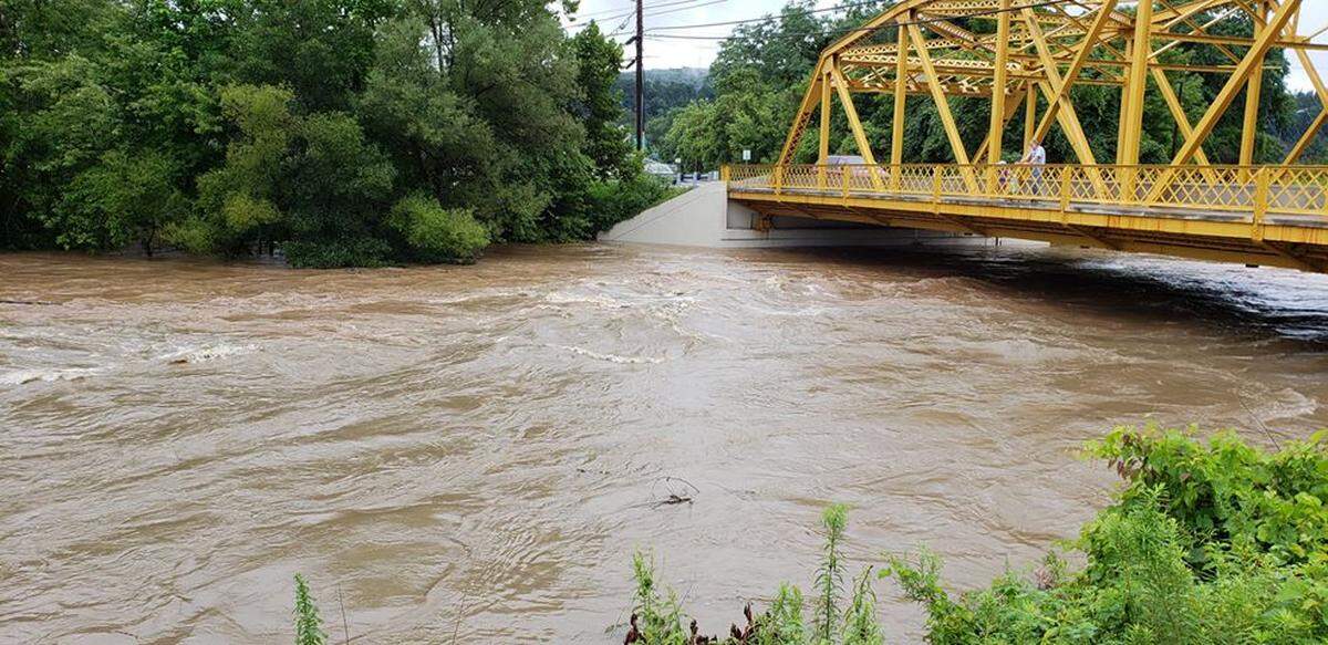 Bald Eagle Creek was nearly up to the bridge in Milesburg on Friday.