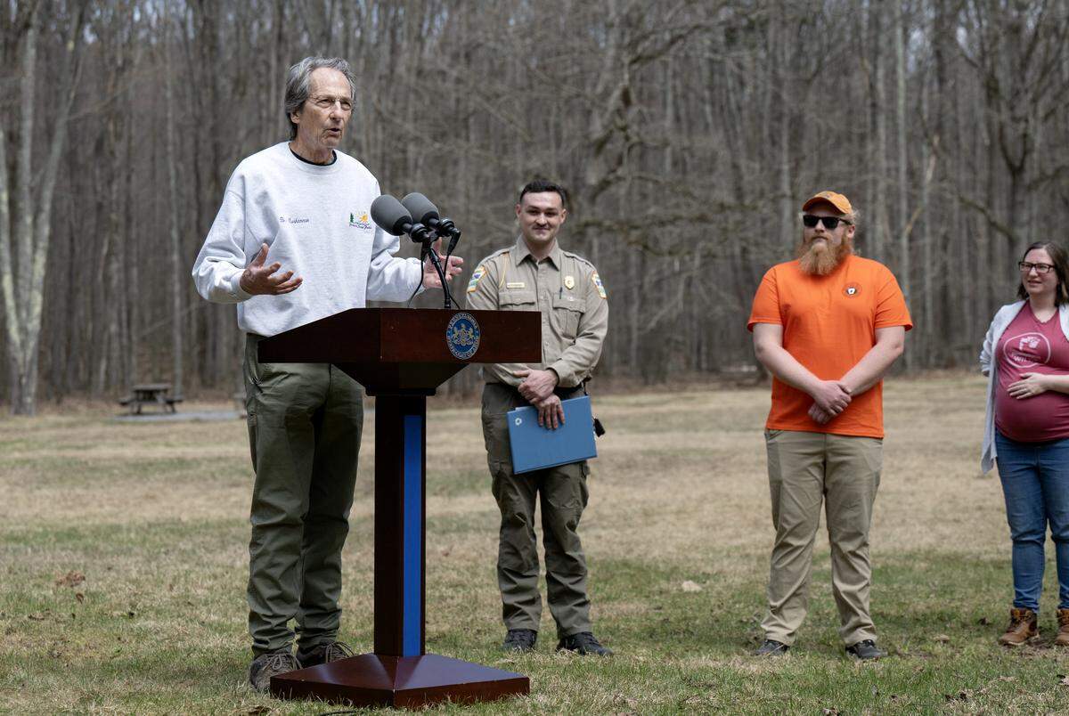 Chris Reese from the friends of Black Moshannon State Park group talks about what the organization does during a DCNR press conference on Monday, March 30, 2026. 