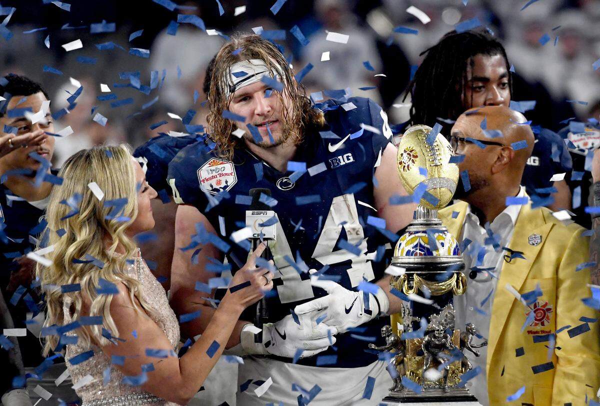 Penn State tight end Tyler Warren is named the valuable offensive players after the 31-14 win over Boise State in the Fiesta Bowl on Tuesday, Dec. 31, 2024 at State Farm Stadium.