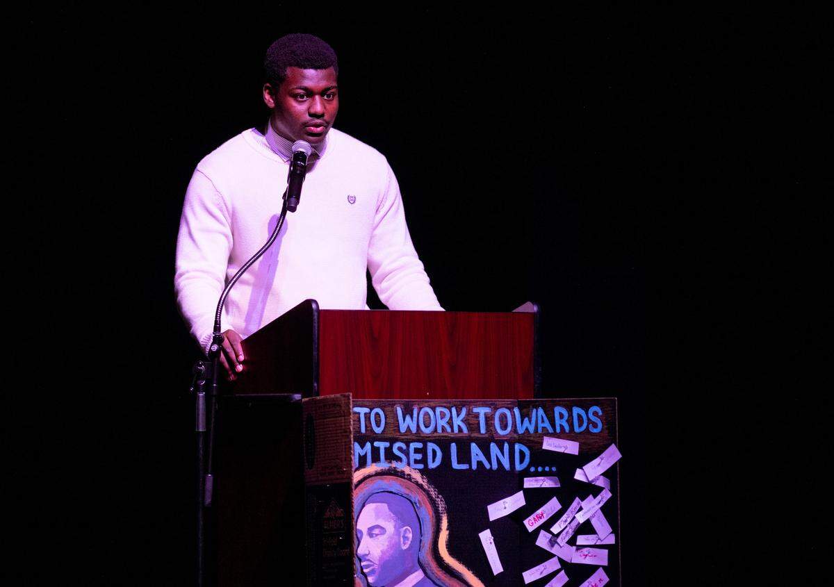 John Scott shares personal stories during the “Lift Every Voice” cultural celebration on Friday at State College Area High School.