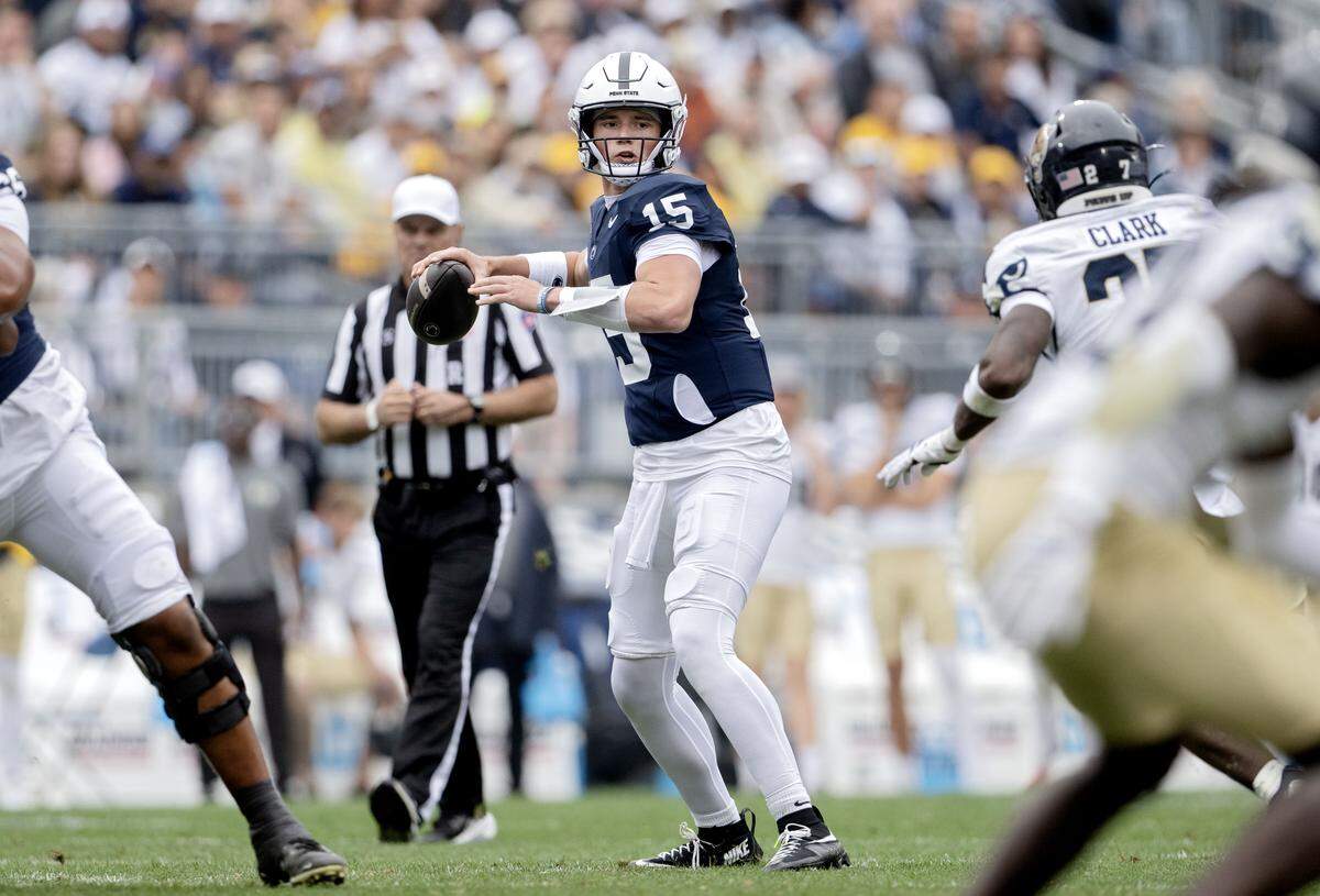 Penn State quarterback Drew Allar makes a pass during the game against FIU on Saturday, Sept. 6, 2025 at Beaver Stadium.  