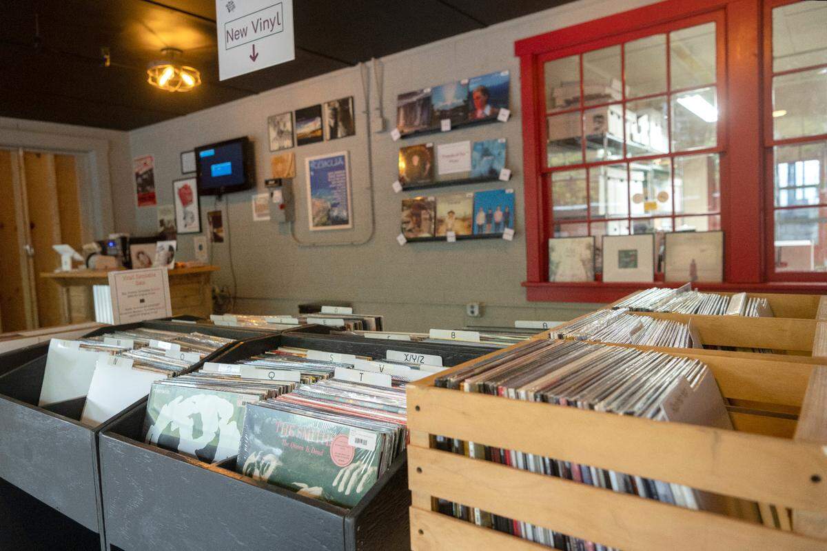 New vinyl records are for sale at Fez Records, a new independent record shop in the Titan Energy Park.