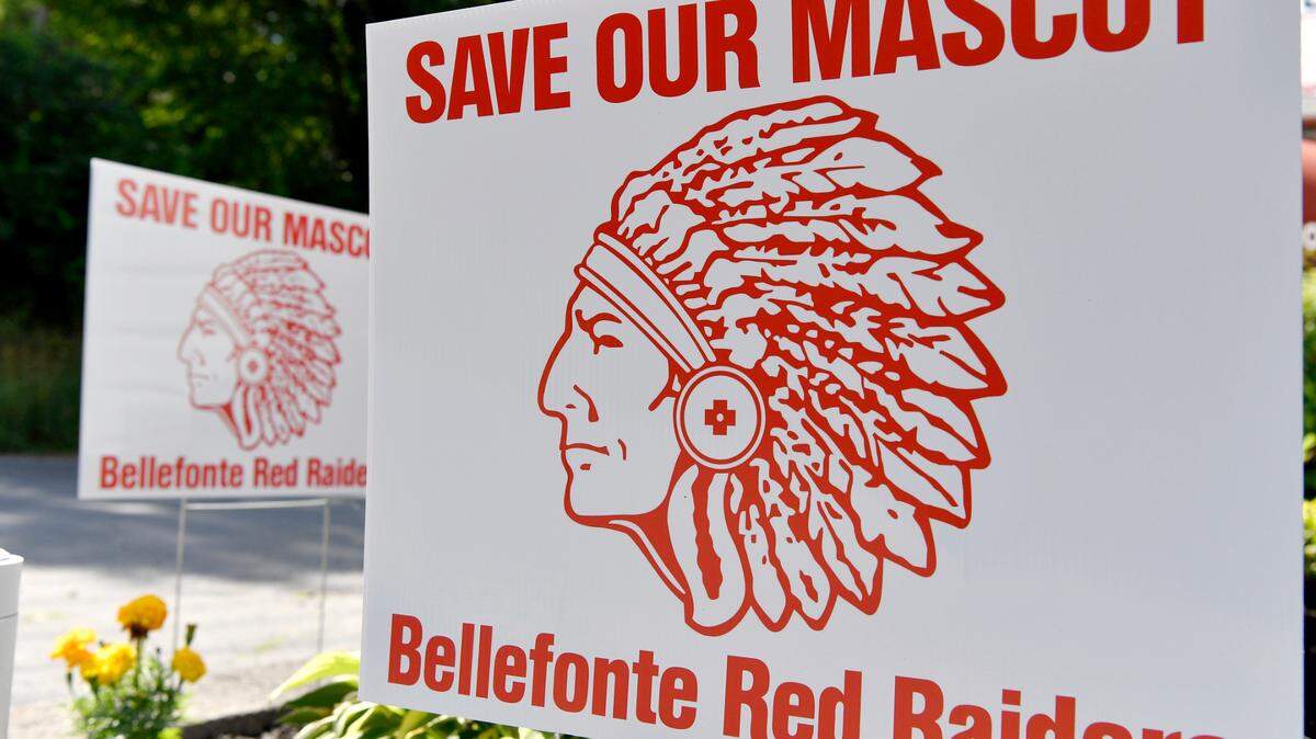 “Save Our Mascot Bellefonte Red Raiders” signs were on display around Bellefonte in July 2020, when discussion reignited about changing the district’s moniker.