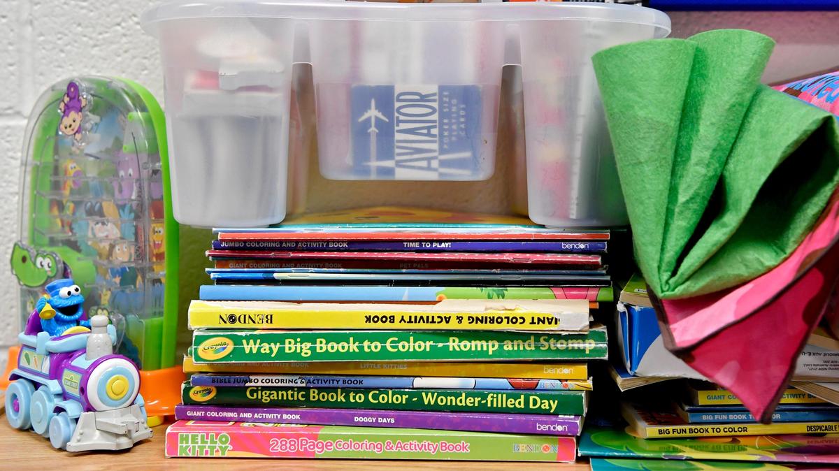 Playing cards, games and coloring books in the contact visiting room in the Centre County Correctional Facility on Tuesday, March 3, 2020.