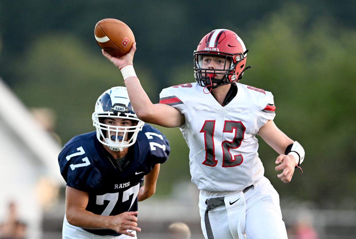 Bellefonte’s Trevor Johnson makes a pass during the game against Penns Valley on Friday, Sept. 2, 2022.