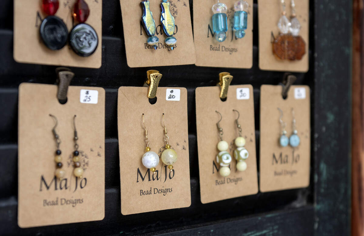 A variety of earrings by Mari Lutes of MaJo Bead Designs at the Central Pennsylvania Festival of the Arts on Friday, July 10, 2026.