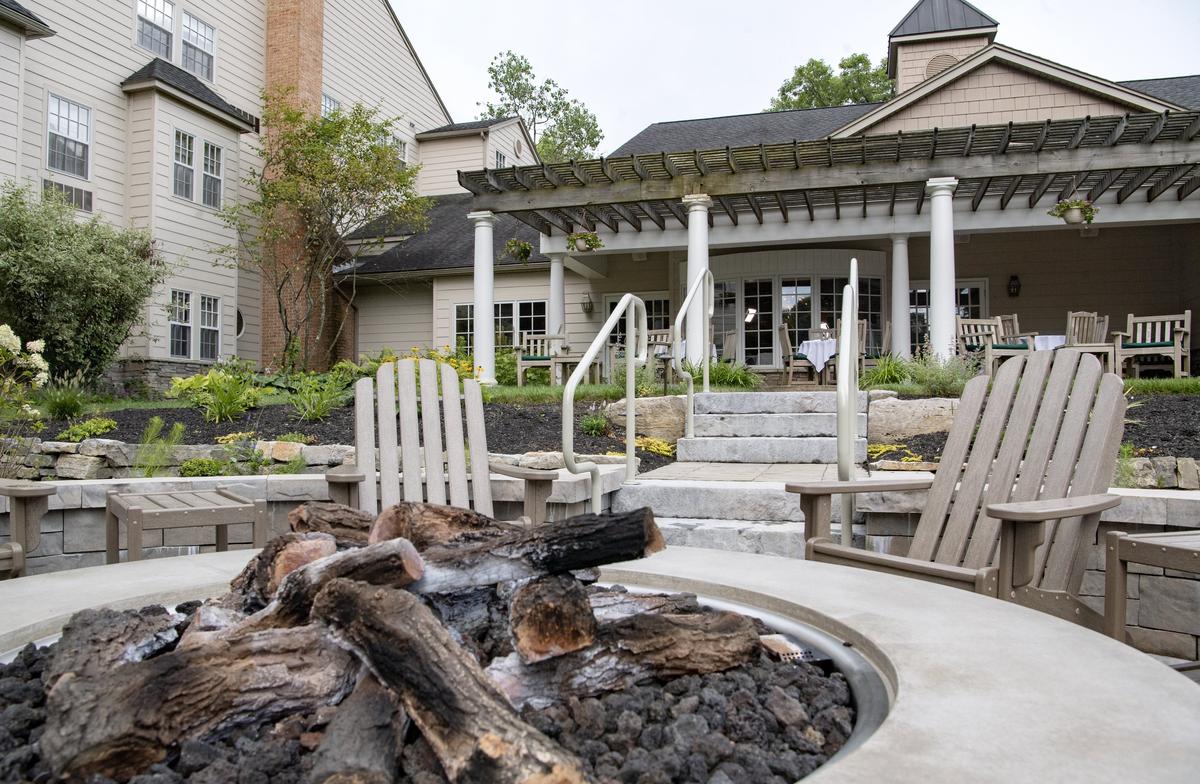 The newly redesigned Grace Restaurant at the Carnegie Inn features a fire pit and back patio.