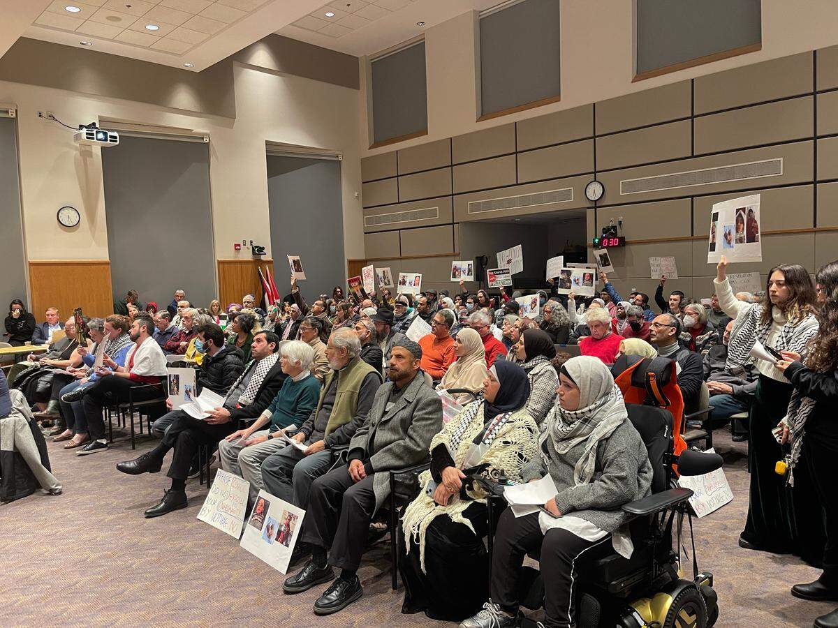 More than 100 people attended the State College Borough Council meeting Wednesday where the council unanimously approved passing a resolution calling for a cease-fire in the Israel-Hamas war.