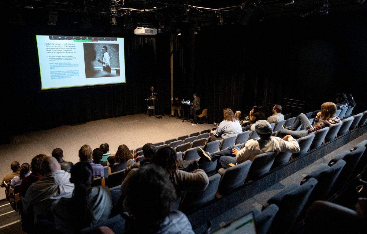 Gary King speaks during the teach-in event, “One Year Later: Still No Racial Justice at Penn State - Why?” at the HUB-Robeson Center on Thursday Oct. 19, 2023.