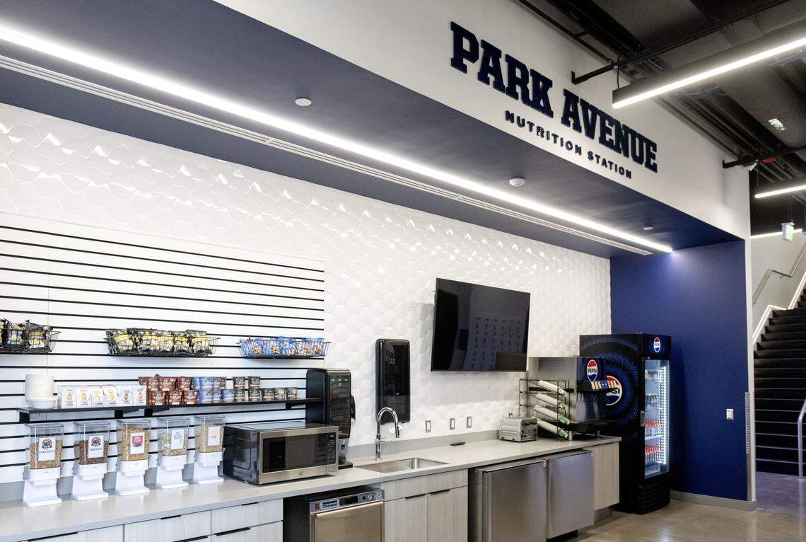 A nutrition station for the Penn State soccer players in the new Jeffrey Field Soccer Complex. 
