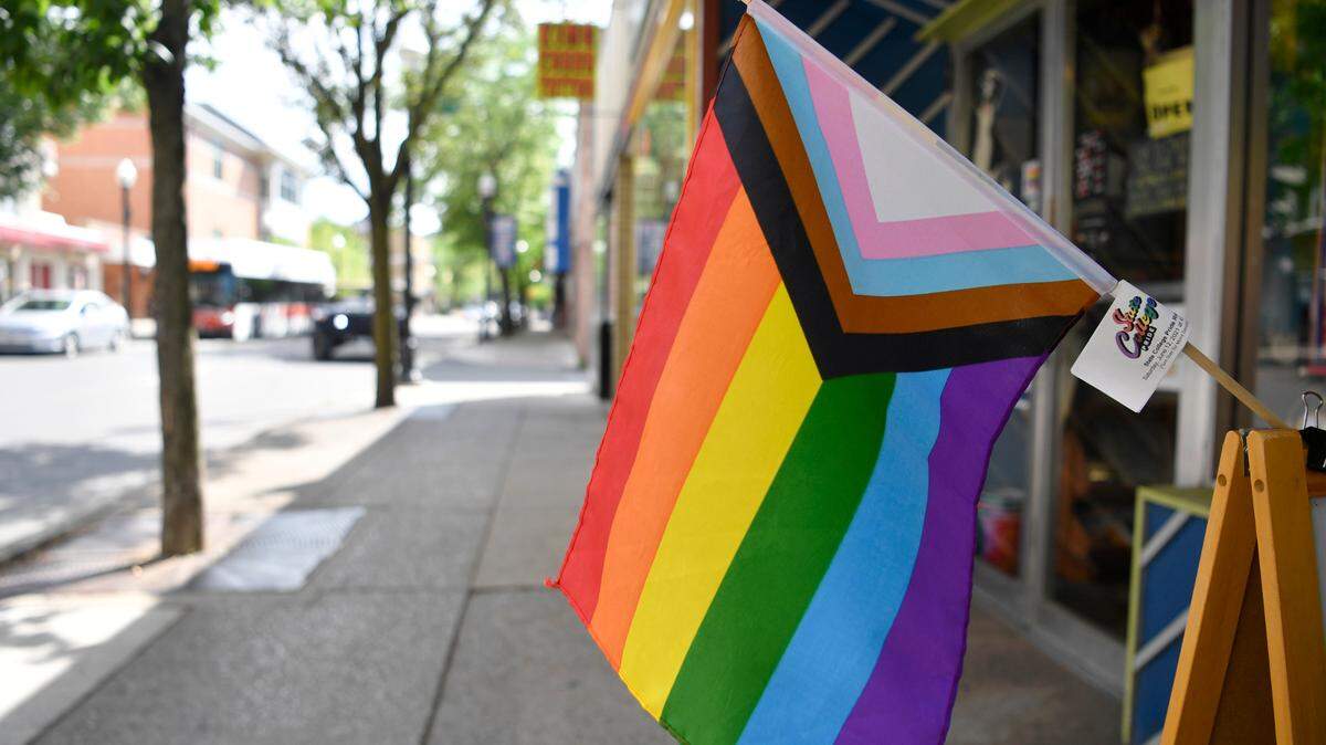 A Pride flag waves in the wind outside of Uncle Eli’s on Beaver Avenue on Tuesday, June 8, 2021.