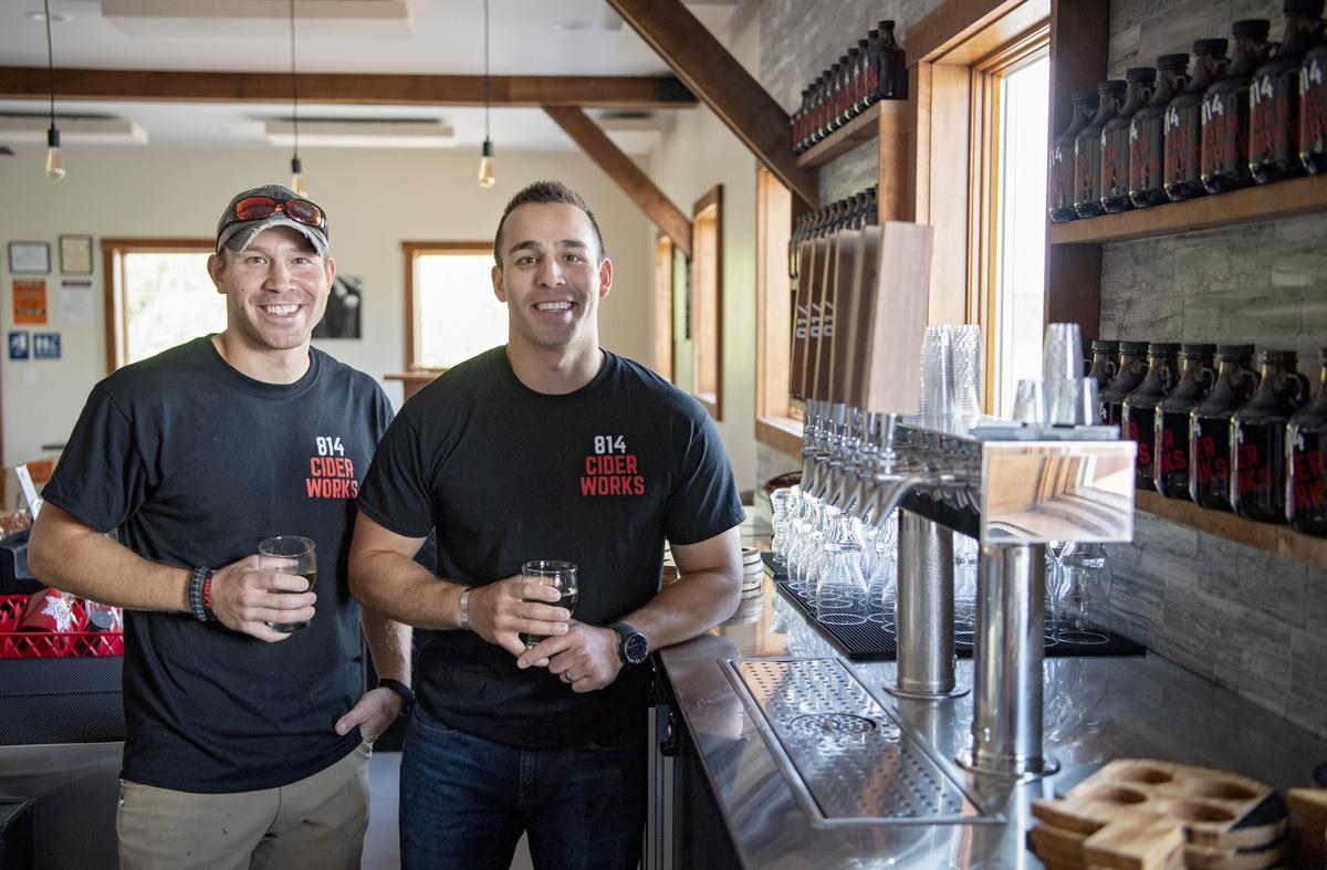 Matt and Pierre LeClair in the tasting room at 814 Cider Works.