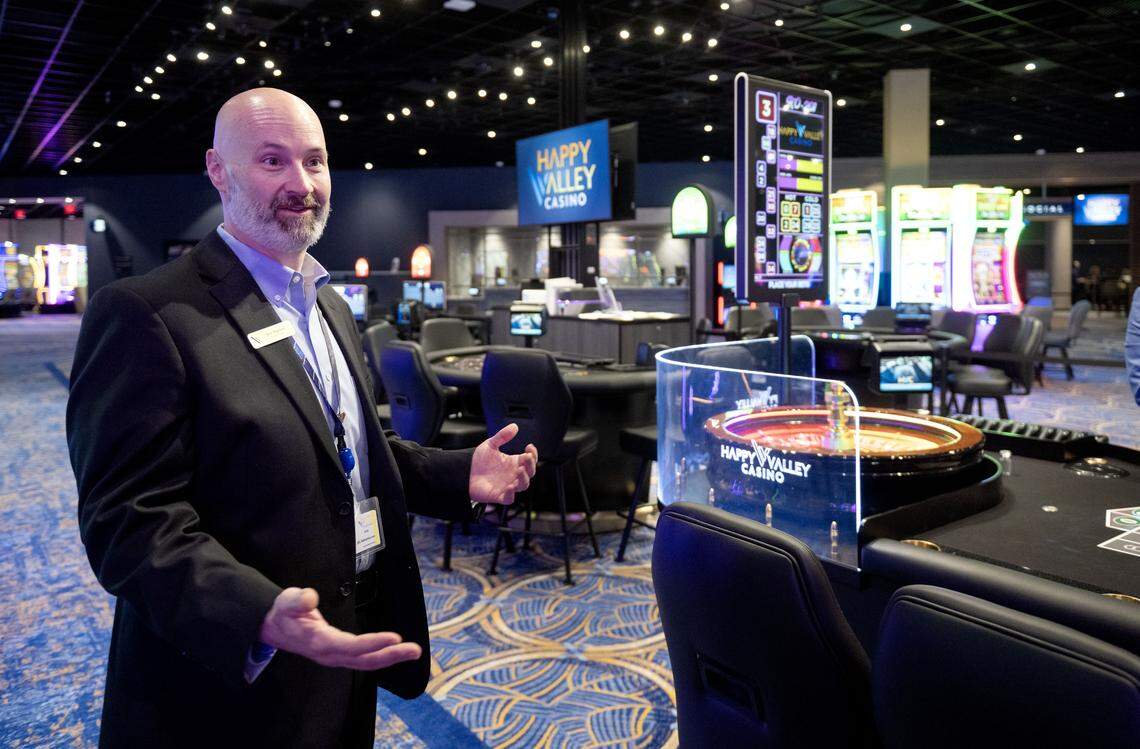 Eric Pearson, general manager of Happy Valley Casino, talks about the table games on Thursday, April 23, 2026 during a media tour.