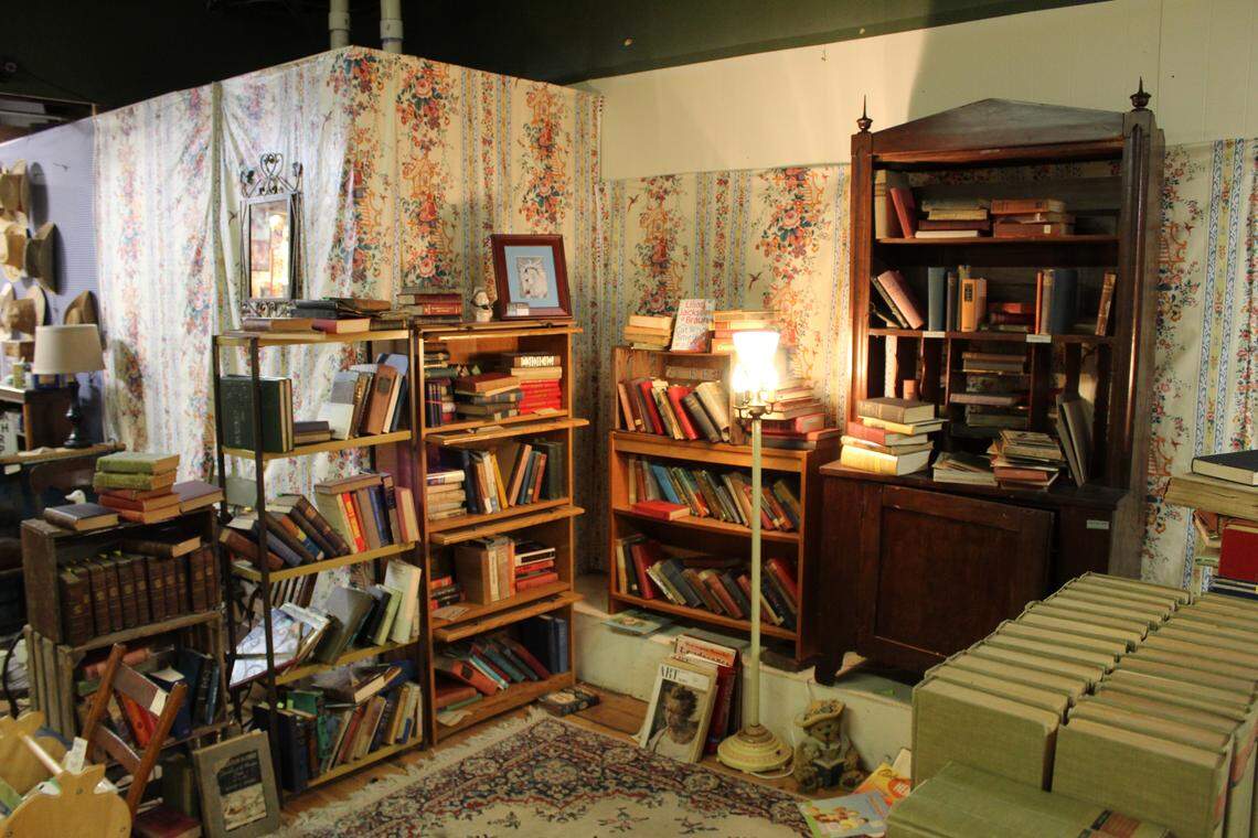 A display full of antique books at The Great Mish Mosh on March 12, 2026.