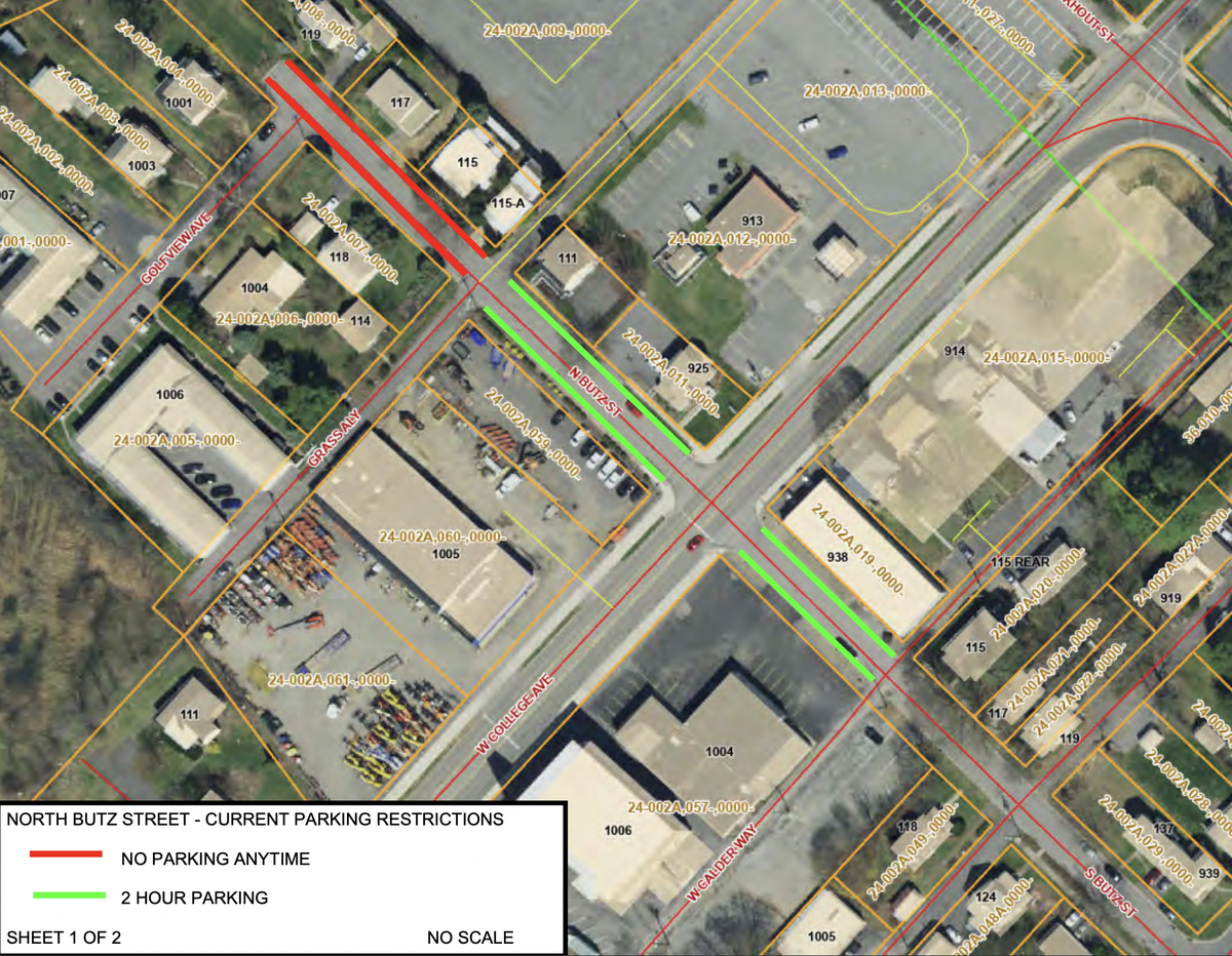 The current parking restrictions on North Butz Street in Ferguson Township. The township recently conducted a parking study in the area.