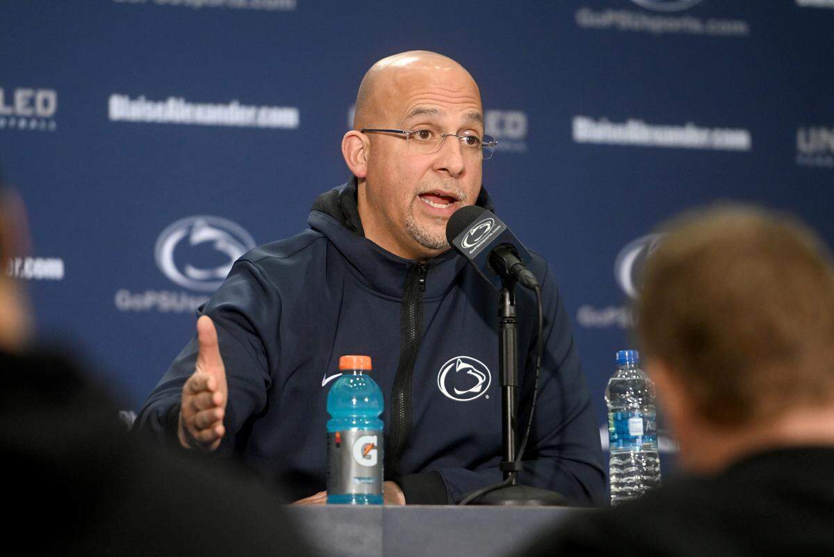 Penn State football coach James Franklin answers a questions during media availability on Tuesday.