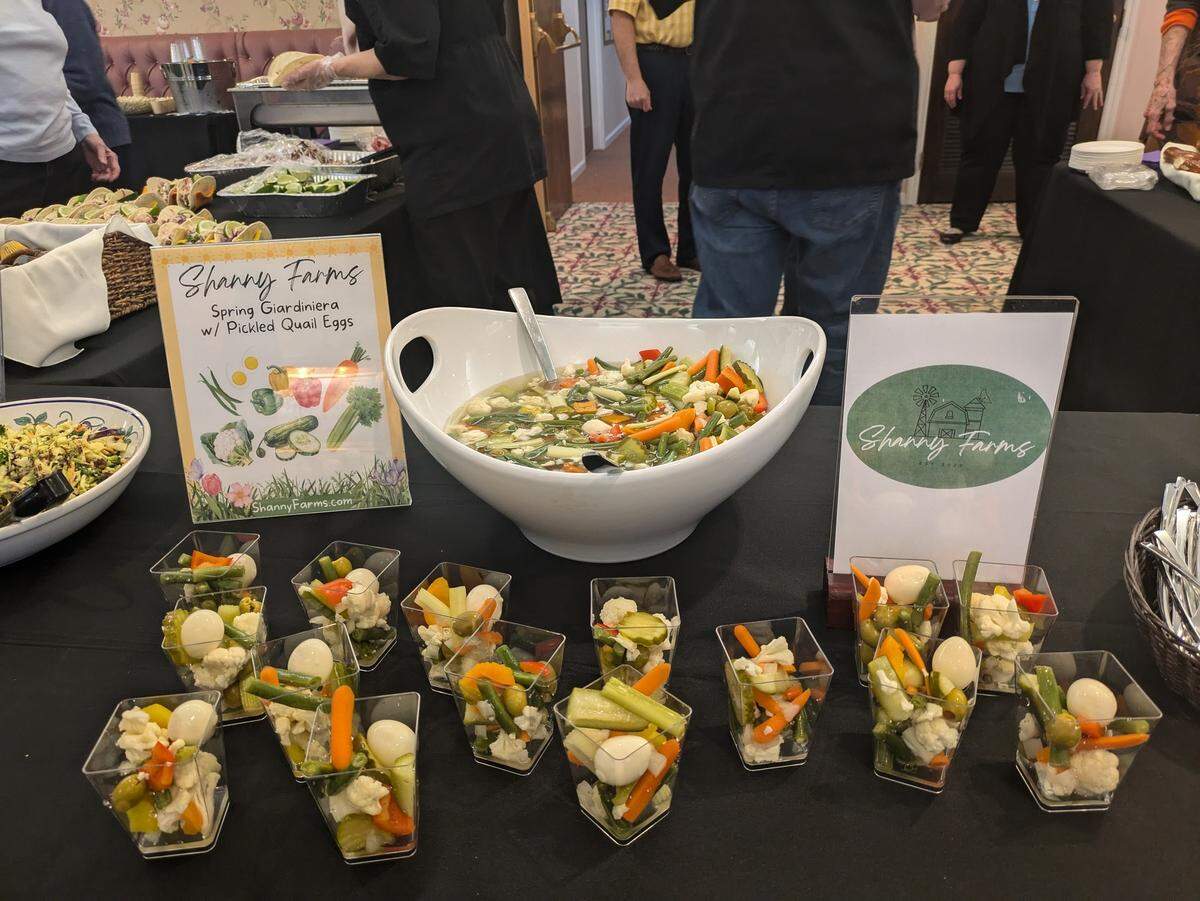 Spring Giardiniera with pickled quail eggs from Shanny Farms. 