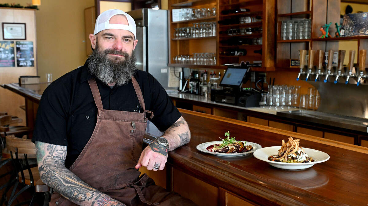 Elk Creek Cafe + Aleworks Chef Jonathan Forshey with two popular dishes, grilled beets and the Poe Paddy Porter braised beef on Friday, Jan. 24, 2025.