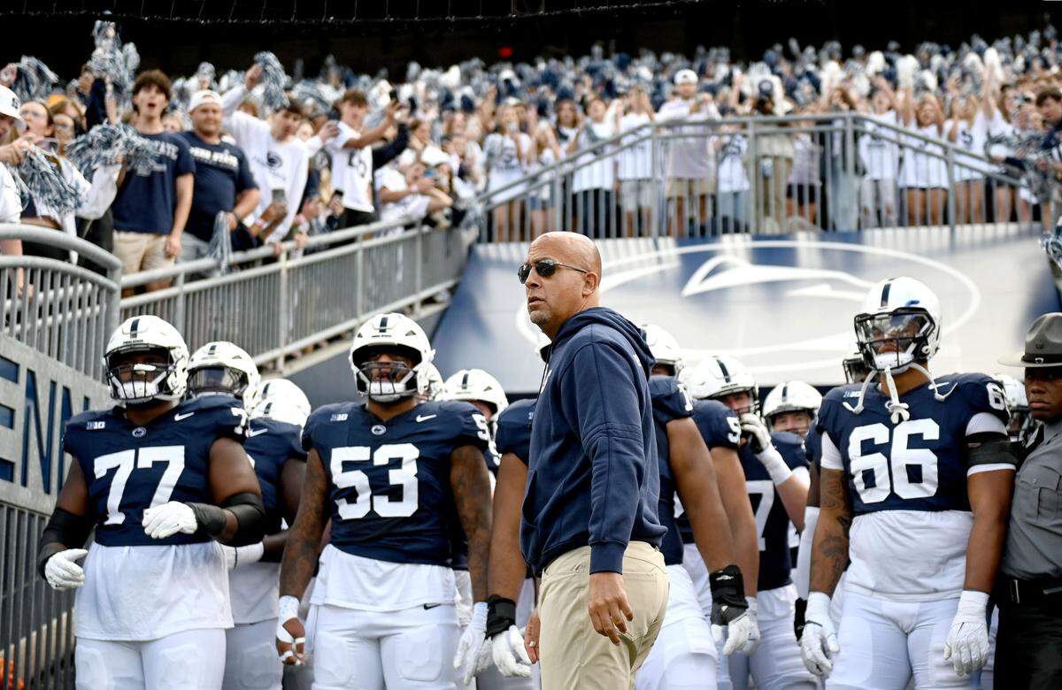 Penn State football coach James Franklin comes out of the tunnel with his team for the against Bowling Green on Saturday, Sept. 7, 2024.