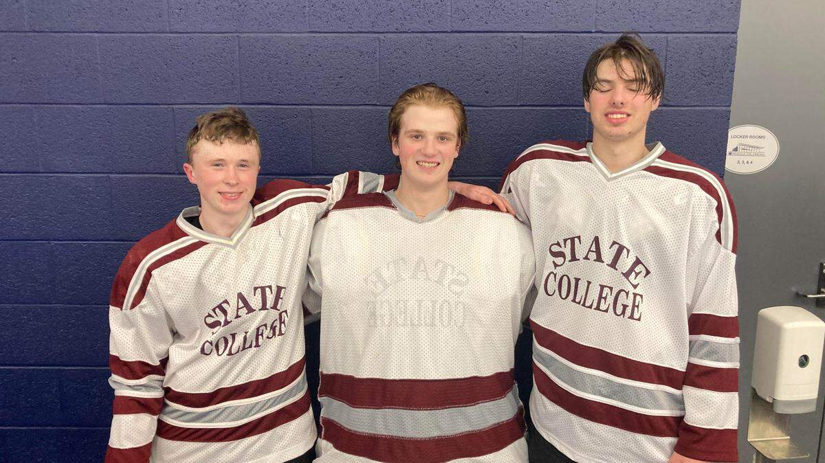Thomas Hay, left, Joey Franklin and Luke Janac were key contributors in State College’s 7-2 victory over Central Cambria on Thursday night.