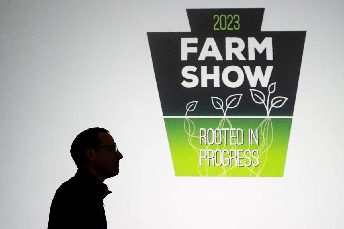 Gov.-elect Josh Shapiro walks to the podium to speak at the Pennsylvania Farm Show on Jan. 11.