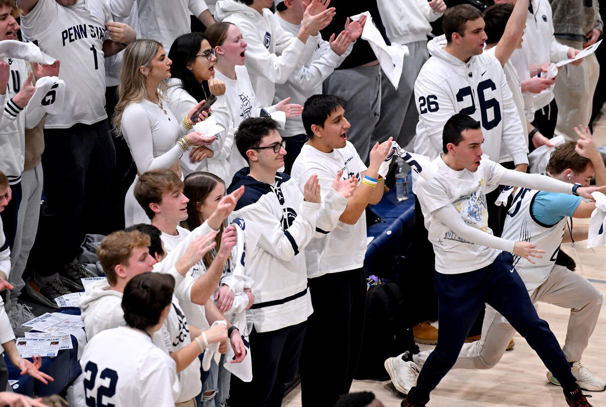 The student section Legion of Blue cheers on the Penn State men’s basketball team during the game against Wisconsin in Rec Hall on Thursday, Jan. 22, 2026.