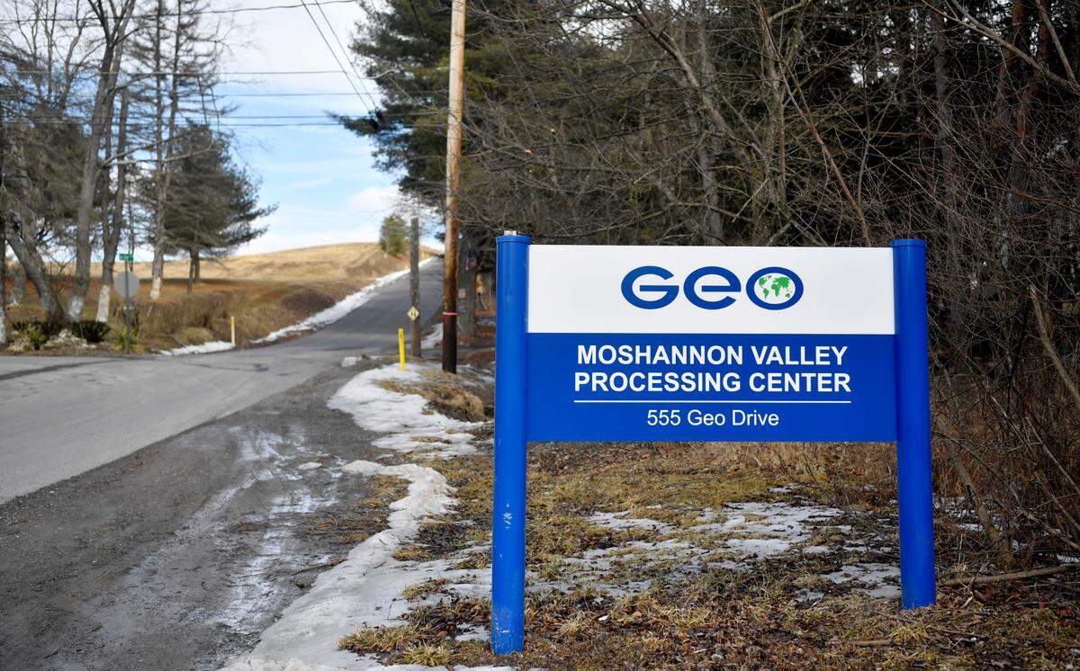 A sign for the Moshannon Valley Processing Center near Philipsburg.