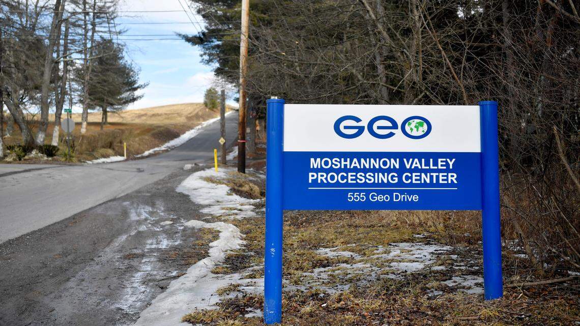 A sign for the Moshannon Valley Processing Center near Philipsburg.
