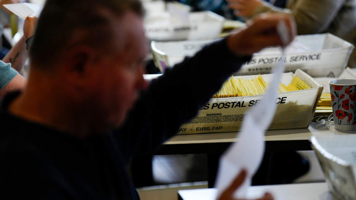 Workers sort mail-in ballots Nov. 7, 2023, at Northampton County Courthouse in Easton, Northampton County, Pennsylvania. 