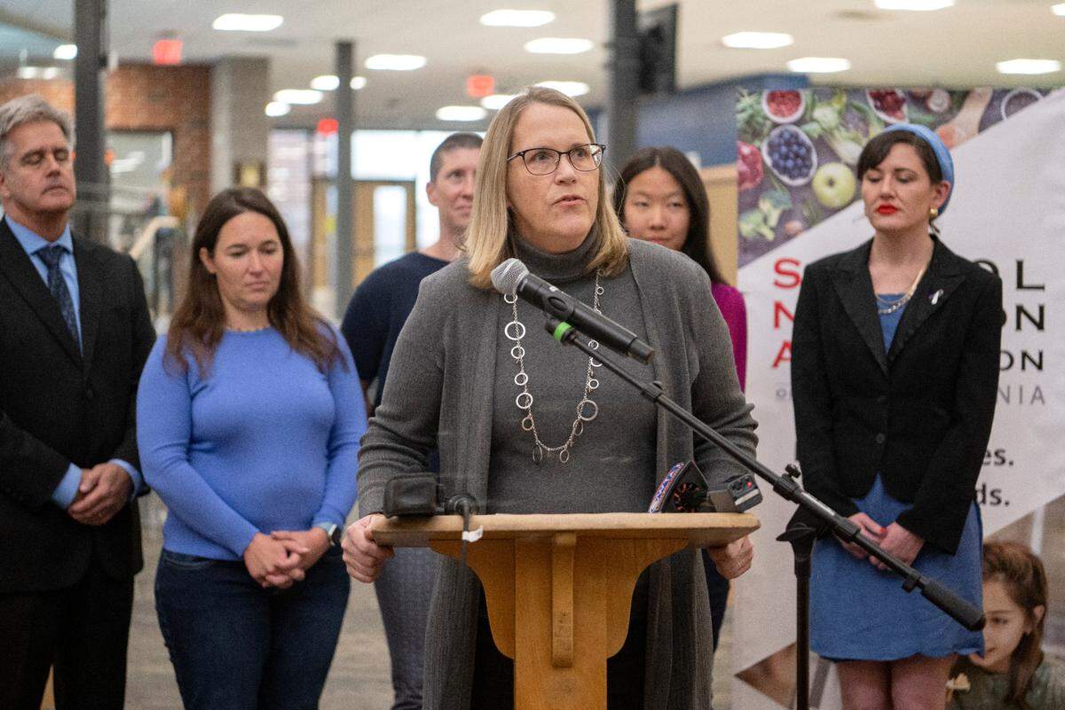 State College Area School District food service director Megan Schaper talks Wednesday about the importance of the PA House Bill 2829, which would provide free school meals to all K-12 students in the commonwealth.