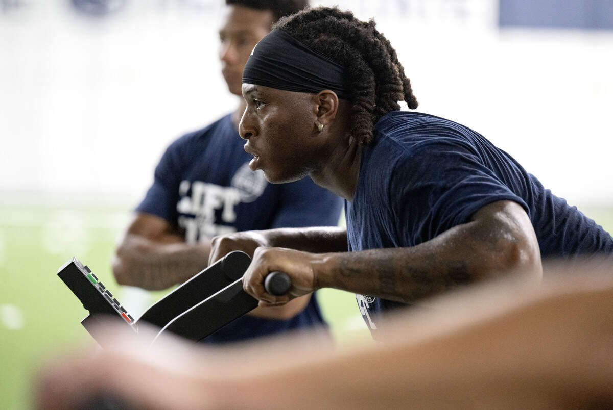 Penn State running back Cam Wallace preps for the bike to  start during Lift For Life on Wednesday, July 1, 2026.