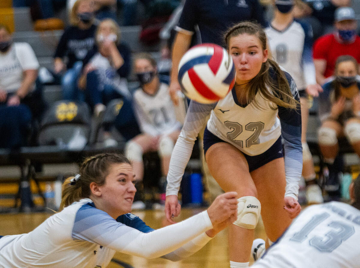 Philipsburg-Osceola’s Isabella Curtorillo (13) dives for the ball during the PIAA Class 2A semifinal game against North Catholic High School in Cranberry Township on Tuesday, Nov. 17, 2020. The Lady Mounties defeated the Trojanettes 3-2 and will play in the state championship on Saturday.