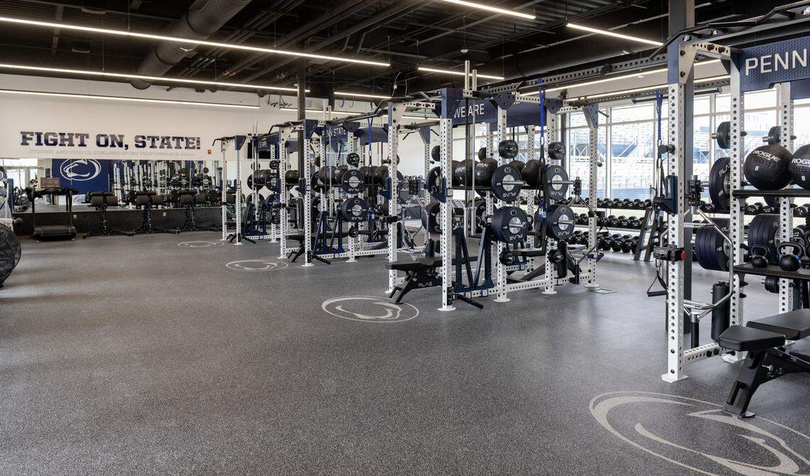 The weight room of the newly finished Jeffrey Field Soccer Complex for the Penn State soccer teams. 