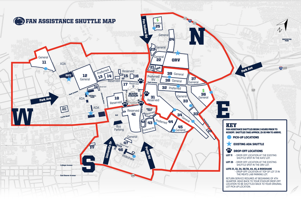 Fans heading to Beaver Stadium can hitch a ride on a free shuttle service before and after each home football game.