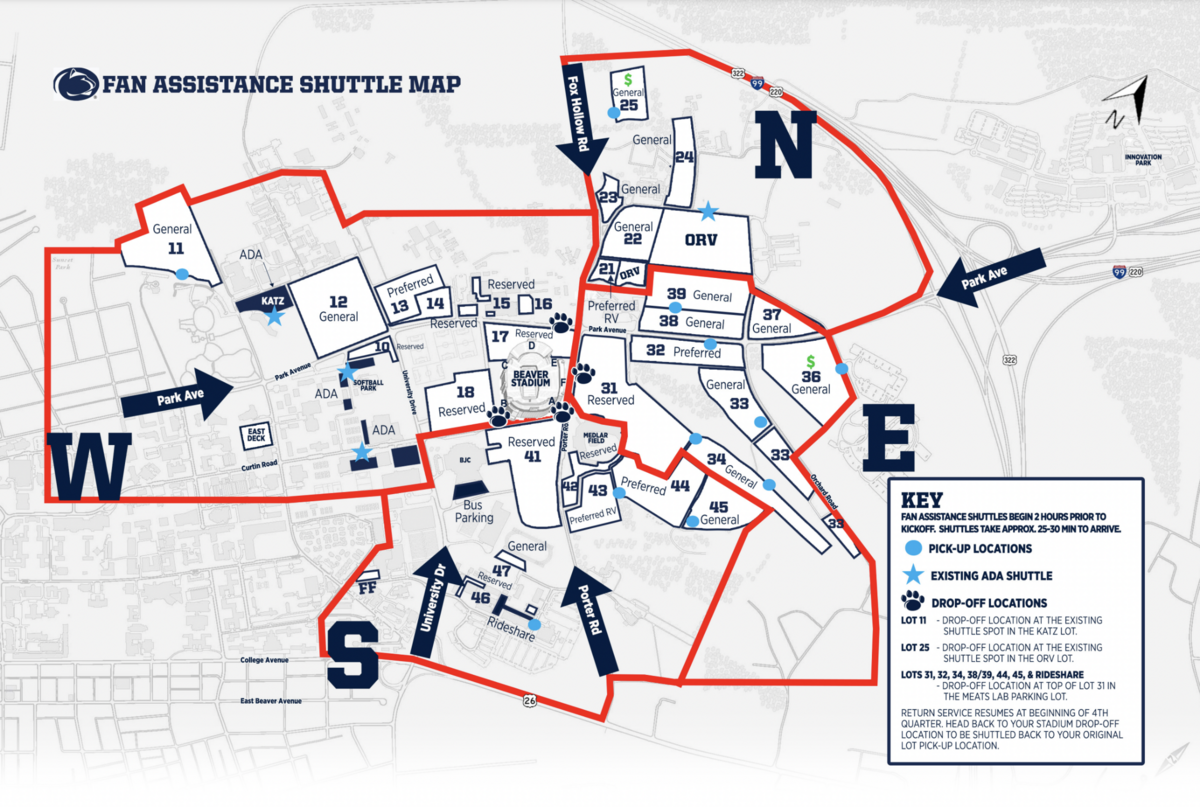 Fans heading to Beaver Stadium can hitch a ride on a free shuttle service before and after each home football game.