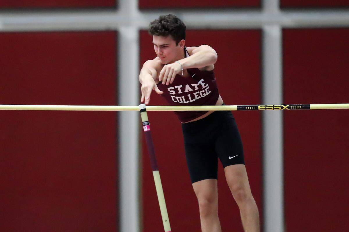 State College’s Ian Dorefice competes in the boys Class 3A pole vault finals during the PIAA State Track and Field Championships held Saturday, May 29, 2021, at Seth Grove Stadium on the Shippensburg University campus in Shippensburg, PA.