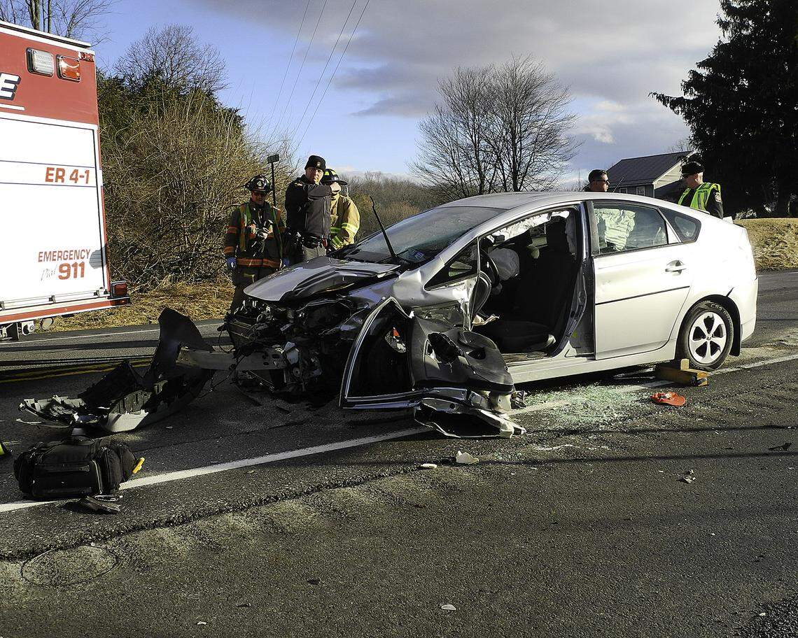 One of the vehicles involved in a two car accident on Route 322.