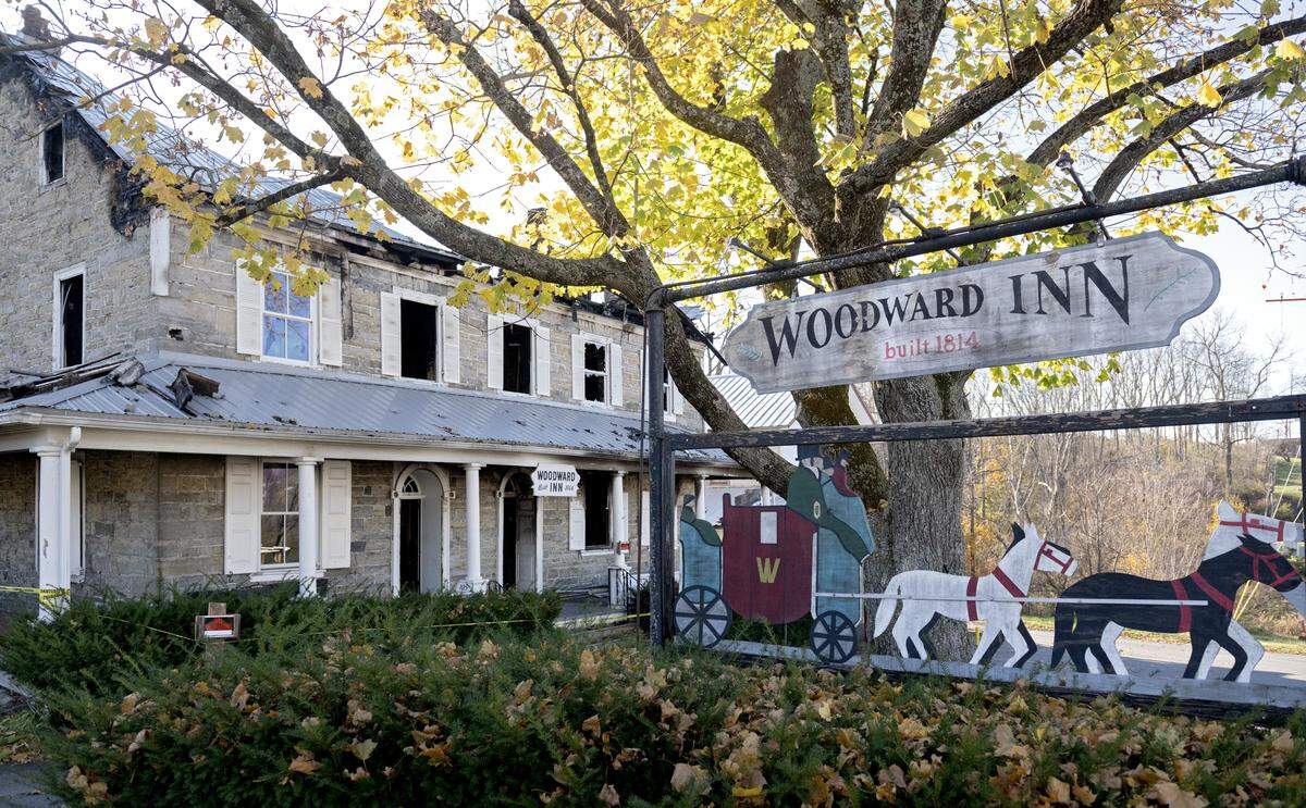 The fire damage at the historic Woodward Inn on Monday, Oct. 27, 2025.