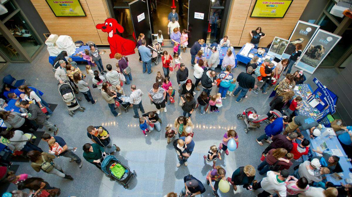Visitors browse the PBS characters and science demonstrations during WPSU’s Cat-a-palooza in 2014.
