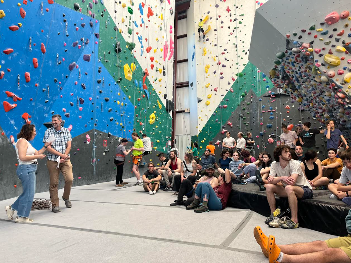 Climbers gather at Climb Nittany on the gym’s final day open.